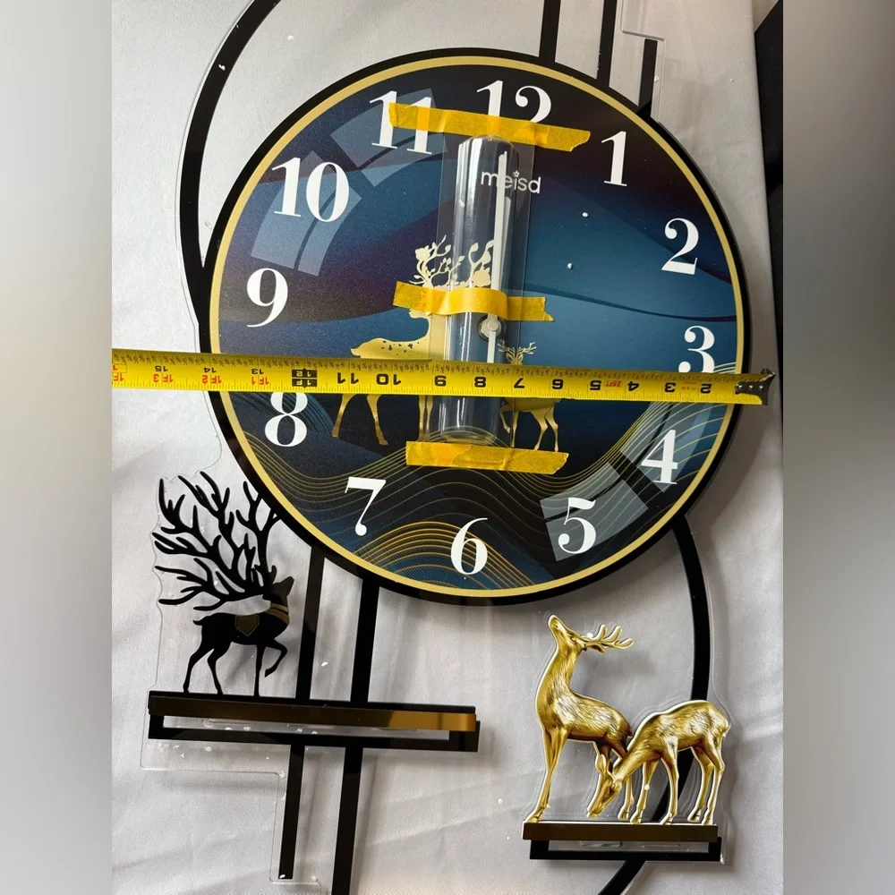 Gold & Blue Pendulums Wall Clock W/Rustic Deer Accents 29 in x 15 in- NIB